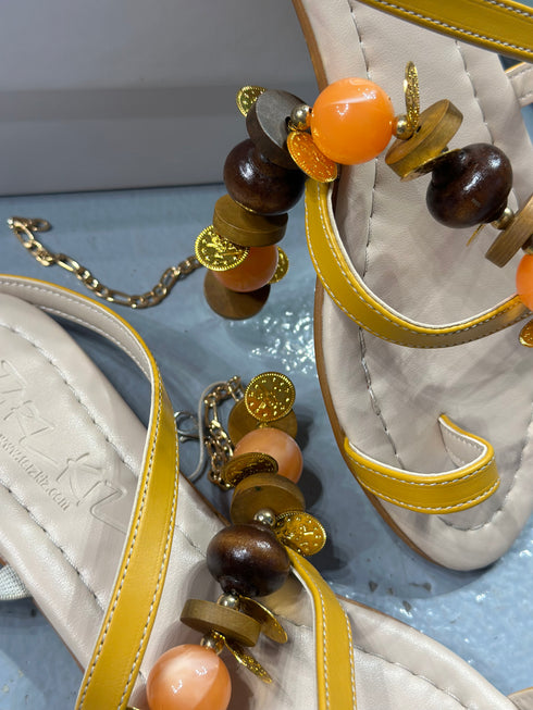 MIDNIGHT Sarı Boncuklu Sandalet